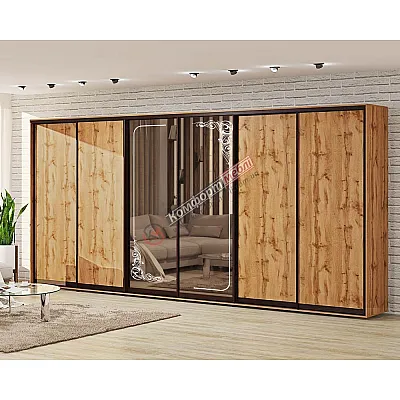 Шафа купе 5.2 метра Комфорт "ДСП" 6 дверна дуб золотий-0