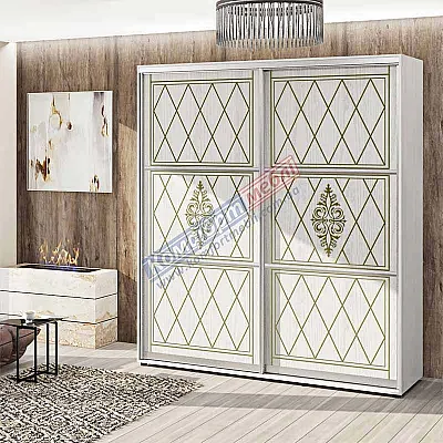 Шафа купе 140 см Комфорт "Венеція" глянець 2 дверна білений дуб-0