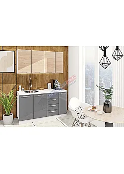 Готовая кухня Комфорт Эко 150 см прямая Графит, Дуб натуральный