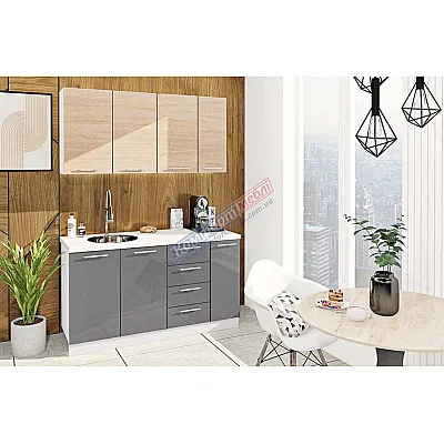 Готовая кухня Комфорт Эко 150 см прямая Графит, Дуб натуральный-0