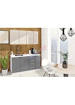 Готовая кухня Комфорт Эко 1.5 м прямая Графит, Дуб беленый