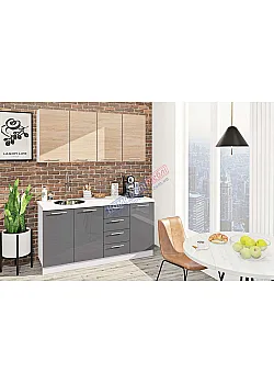 Готовая кухня Комфорт Эко 1.6 метра прямая Темно-серый, Дуб сонома