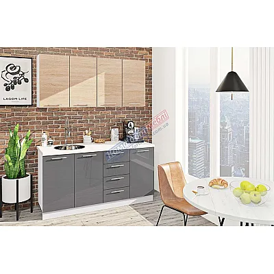 Готова кухня Комфорт Еко 1.6 метра пряма Темно-сірий, Дуб сонома-0