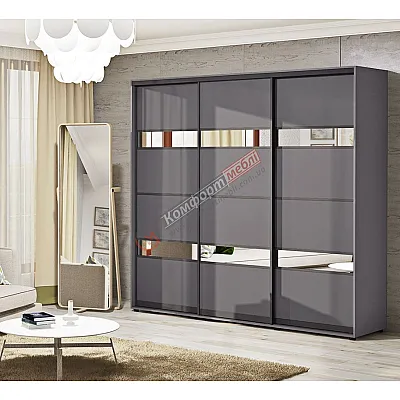 Шафа купе 2.1 м Комфорт "Модель 5" трьохдверна у кольорі антрацит-0