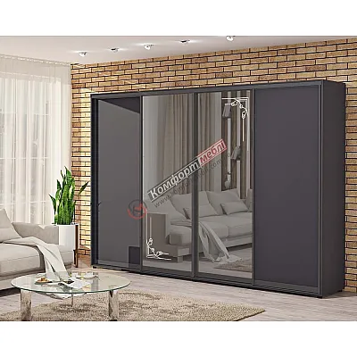 Шкаф купе 380 см Комфорт "ДСП" с зеркалом четырехдверный дуб венге-0