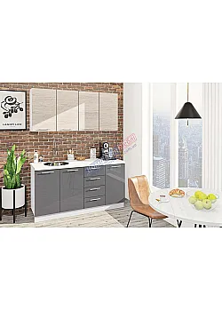 Готовая кухня Комфорт Эко 1,6 метра прямая Антрацит, Дуб беленый