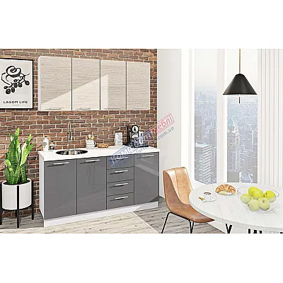 Готова кухня Комфорт Еко 1,6 метра пряма Антрацит, Дуб білений-0