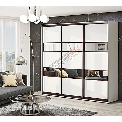 Шкаф-купе 2,7 метра Комфорт "Модель 3" 3х дверный в белом цвете-0