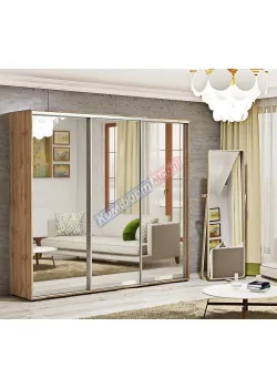 Шафа купе 250 см Комфорт "Дзеркало" трьохдверна дуб золотий