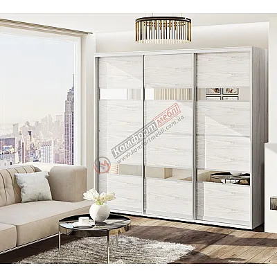 Шафа-купе 2300 мм Комфорт "Модель 5" 3 х дверна дуб білений-0