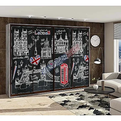 Шафа-купе 3200 мм Комфорт "Скло фотодрук" чотиридверна темна-0