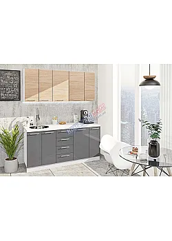 Готовая кухня Комфорт Эко 1.7 м прямая Асфальт, Дуб натуральный