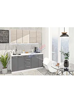 Готовая кухня Комфорт Эко 1,7 м прямая Грифель, Дуб отбеленный