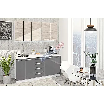 Готова кухня Комфорт Еко 1,7 м пряма Грифель, Дуб вибілений-0