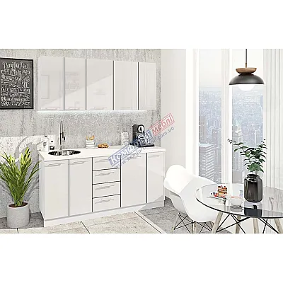 Готовая кухня Комфорт Крашеный высокий глянец 170см Белого цвета-0