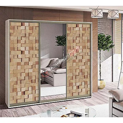 Шкаф купе 2.3 м Комфорт "Стекло фотопечать" трехдверный дуб беленый-0