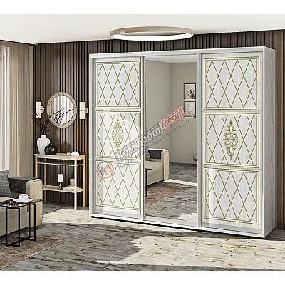 Шкаф-купе 2700 мм "Венеция" глянец 3 х дверный беленый дуб-0