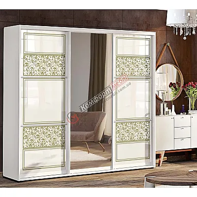 Шафа-купе 2,1 м Комфорт "Валенсія" глянець 3х дверна біла-0