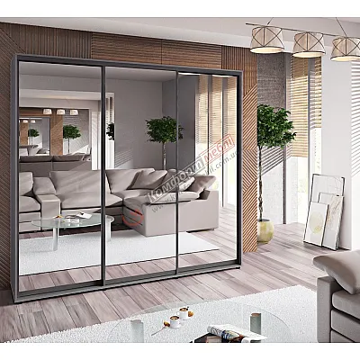 Шафа-купе 2,7 м Комфорт "Дзеркало" 3х дверна антрацит-0