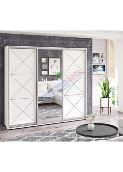 Шафа купе 1.8 м Комфорт "Прованс" глянець з дзеркалом 3 дверна біла