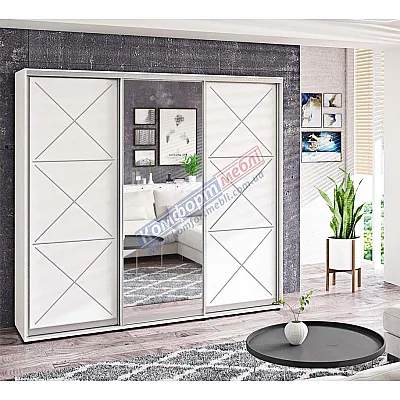 Шкаф купе 1.8 м Комфорт "Прованс" глянец с зеркалом 3 дверный белый-0