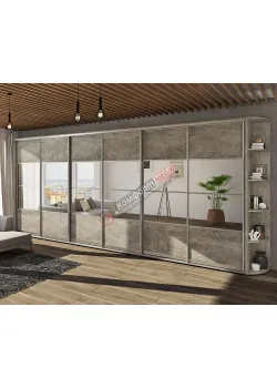 Шафа купе 5.4 метра Комфорт "Модель 8" 6 дверна Бетон світлий