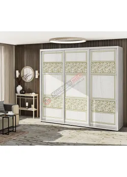 Шафа купе 2.5 м Комфорт "Валенсія" глянець трьохдверна дуб білений