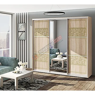 Шафа купе 230 см Комфорт "Валенсія" глянець трьохдверна дуб сонома-0