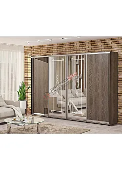 Шкаф-купе 3800 мм Комфорт "ДСП" с зеркалом 4 дверный дуб трюфель