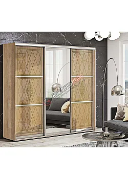 Шафа купе 1,8 м Комфорт "Венеція" глянець 3 дверна дуб сонома