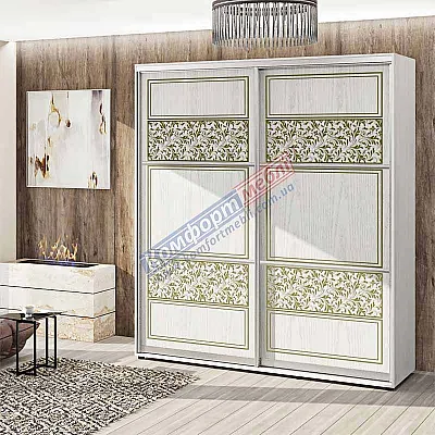 Шафа купе 1.4 м Комфорт "Валенсія" глянець 2 дверна білений дуб-0