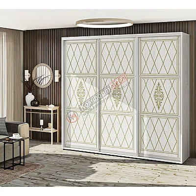 Шафа-купе 2,3 метра Комфорт "Венеція" глянець 3 дверна дуб білений-0