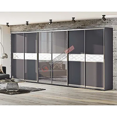 Шафа купе 520 см Комфорт "Модель 2" шестидверна темно-сіра-0