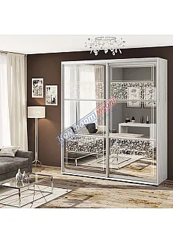 Шафа купе 150 см Комфорт "Дзеркало" 2 дверна дуб білений