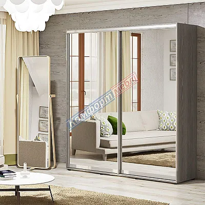 Шкаф-купе 1,9 метра Комфорт "Зеркало" двухдверный дуб трюфель-0
