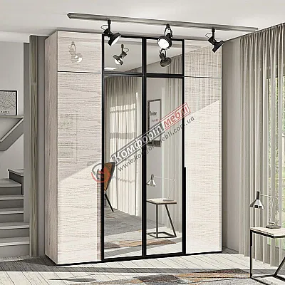 Шкаф с зеркалом Комфорт Флекс 160 см ДСП фасад Дуб беленый четырехдверный-0