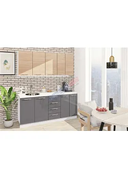 Готовая кухня Комфорт Эко 180 см прямая Графит, Дуб натуральный