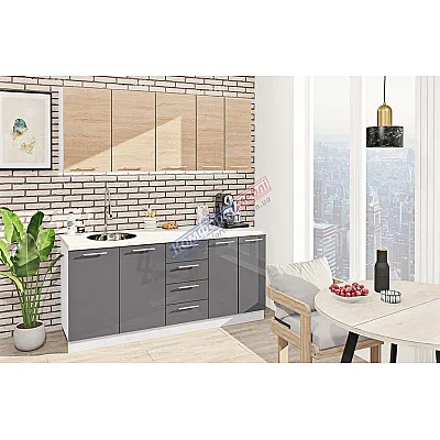 Готовая кухня Комфорт Эко 180 см прямая Графит, Дуб натуральный-0