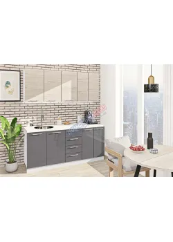 Готовая кухня Комфорт Эко 1800 мм прямая Графит, Дуб беленый