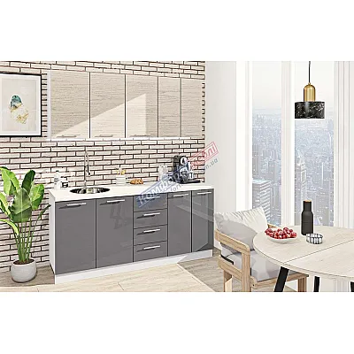 Готовая кухня Комфорт Эко 1800 мм прямая Графит, Дуб беленый-0