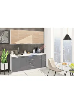 Готовая кухня Комфорт Эко 190 см прямая Графит, Дуб сонома