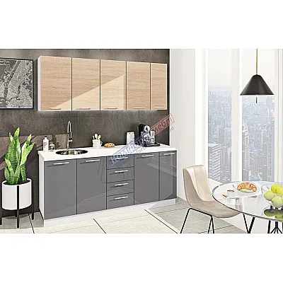 Готовая кухня Комфорт Эко 190 см прямая Графит, Дуб сонома-0