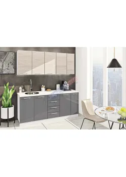 Готовая кухня Комфорт Эко 190см прямая Графит, Дуб отбеленный