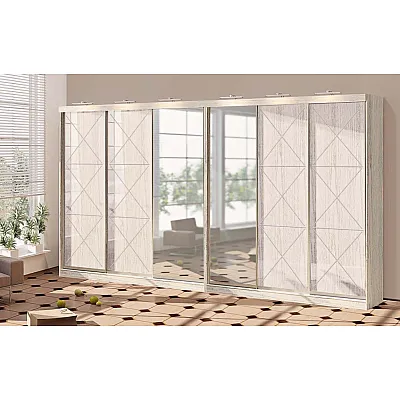 Шкаф купе 460 см Комфорт "Прованс" глянец шестидверный дуб беленый-0