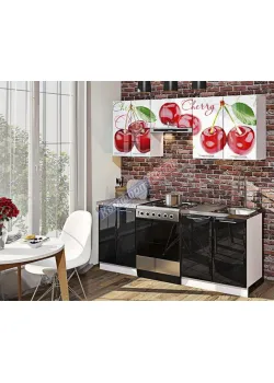 Готова кухня Комфорт Хай-тек з кольоровим друком 2 метра Чорний