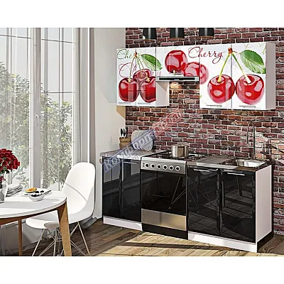 Готовая кухня Комфорт Хай-тек с цветной печатью 2 метра Черный-0