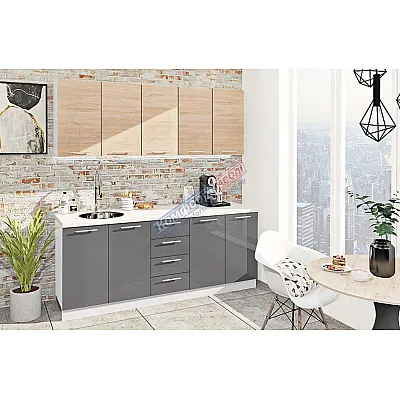 Готовая кухня Комфорт Эко 2000 мм прямая Антрацит, Дуб сонома-0