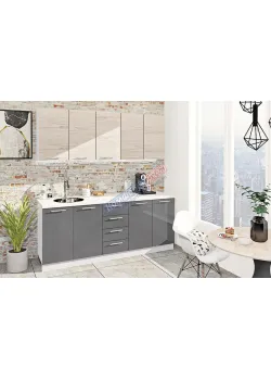 Готовая кухня Комфорт Эко 2.0 метра прямая Темно-серый, Дуб беленый