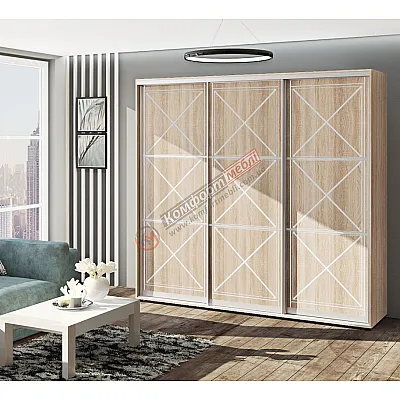 Шафа-купе 2,7 метра Комфорт "Прованс" глянець 3 дверна дуб сонома-0