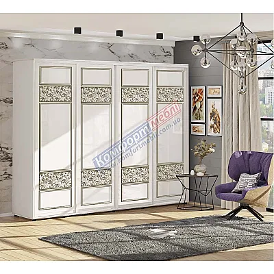 Шафа купе 280 см Комфорт "Валенсія" глянець 4х дверна біла-0